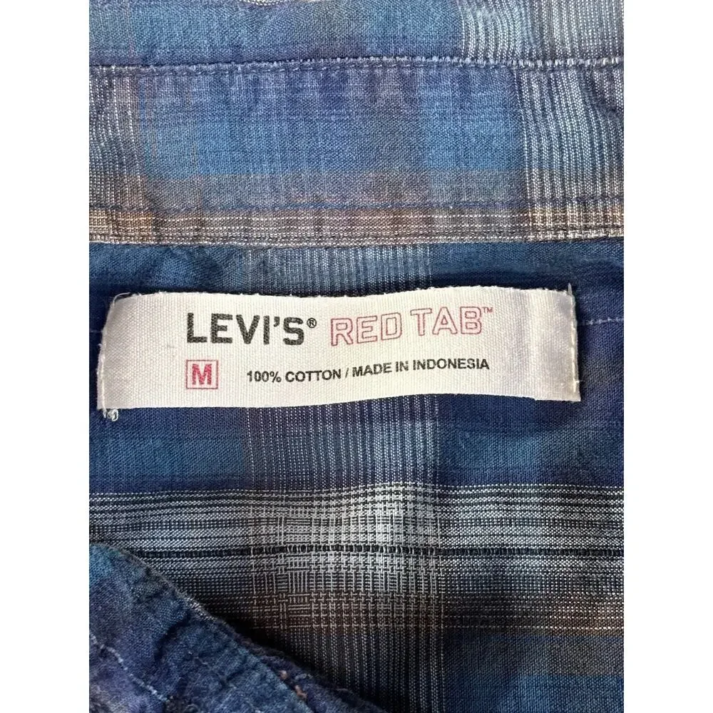 Levis Red Tab‎ Shirt Men Medium Button Up Plaid Long Sleeve Western